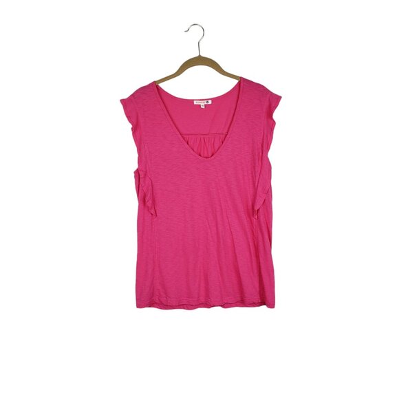Sundry Flutter Sleeve Top Magenta Pink Pima Cotton Double Ruffle Size 2/Medium - Picture 1 of 7